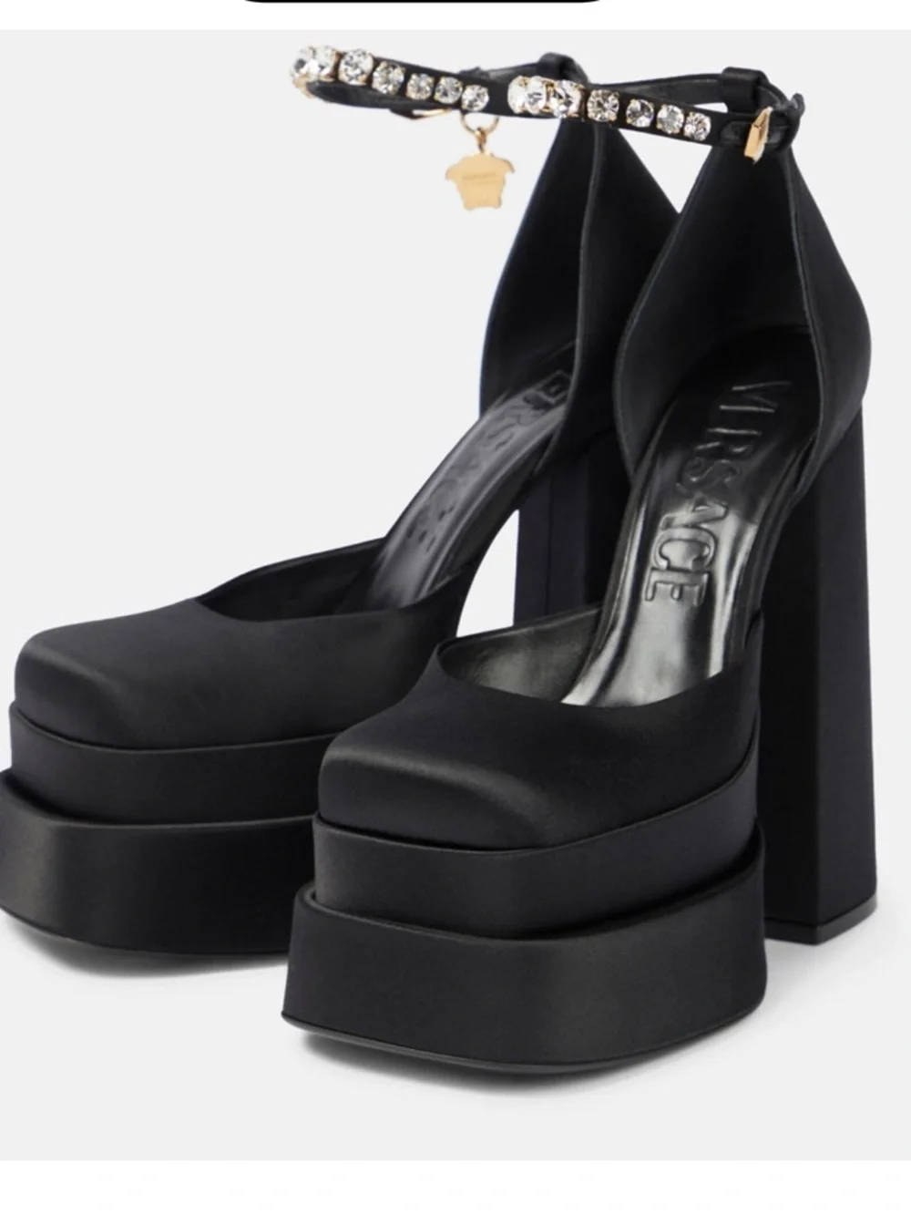 COPY Versace Aevitas Satin Platform Pumps Ankle Strap Medusa Charm 39 - Picture 1 of 7